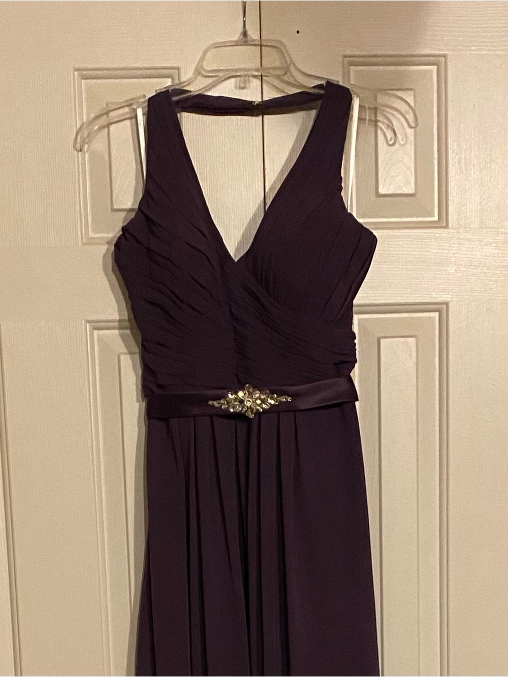 V-Neck Beaded Waist Formal Prom Dress in Deep Purple